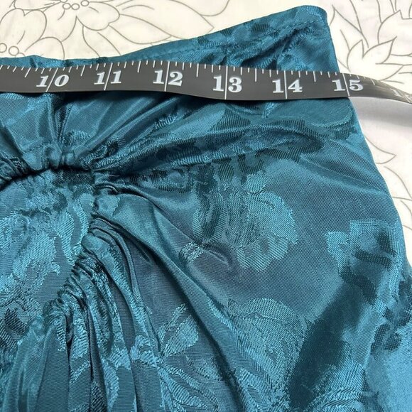 NWT Band of the Free Celene Side Drape Teal Floral Embossed Satin Midi Skirt Med - Picture 8 of 11